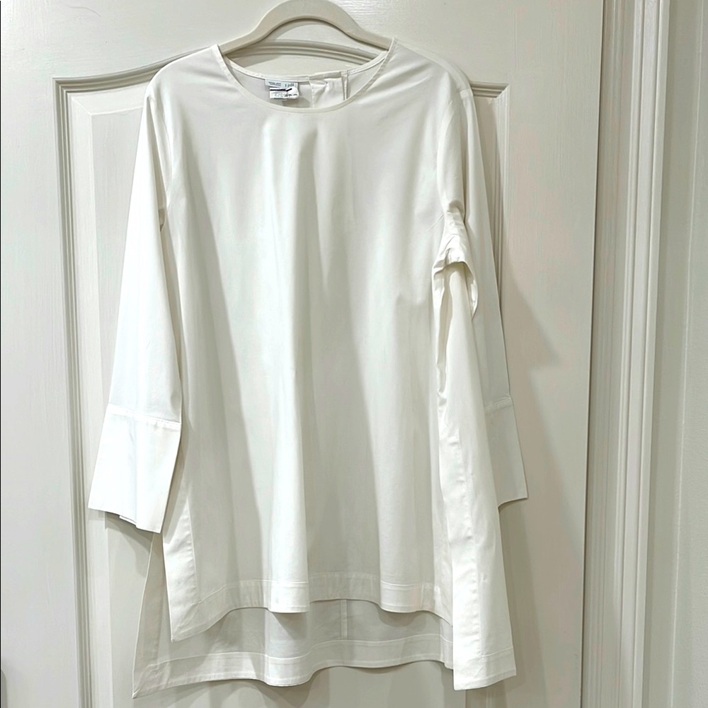 J JILL Long White Tunic Top with French Cuff Sleeves